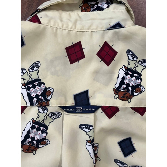 Phat Farm Yellow with Bulls Button Front Long‎ Sleeve Mens Shirt 2XL - Picture 4 of 10
